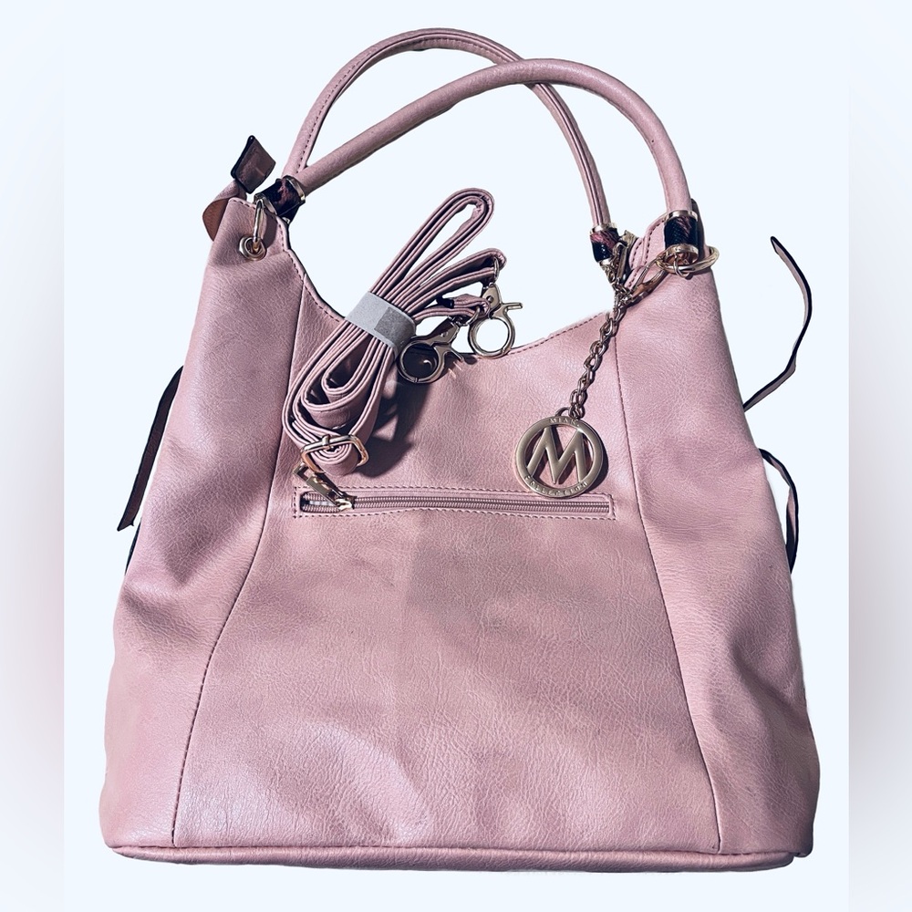 MKF Collection Light Pink Hobo Bag Faux Leather Used Twice 11Hx12Wx6D